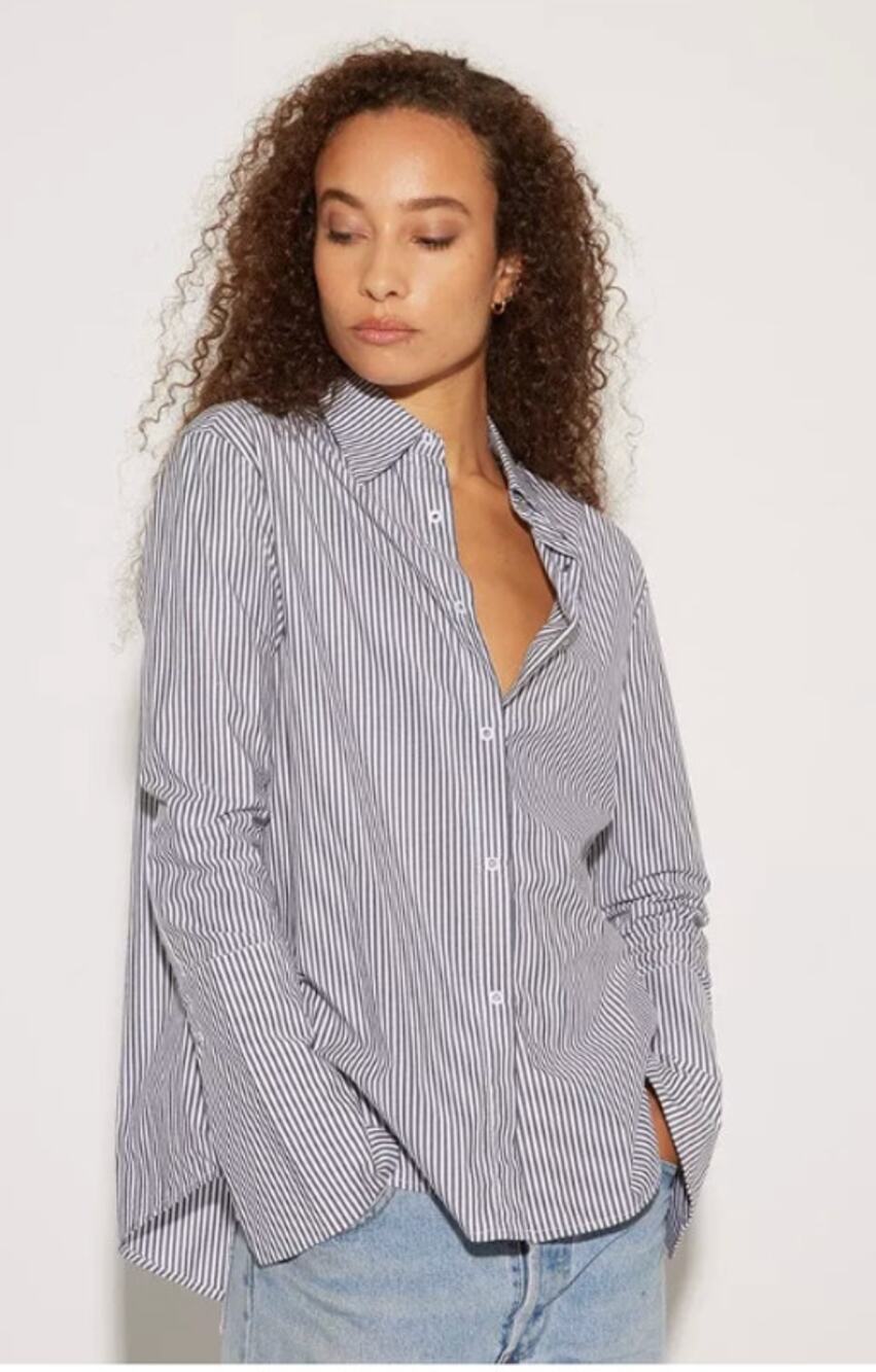 Misha Nonoo Husband Shirt Black & White Stripe Silver Studs Size Large minimal